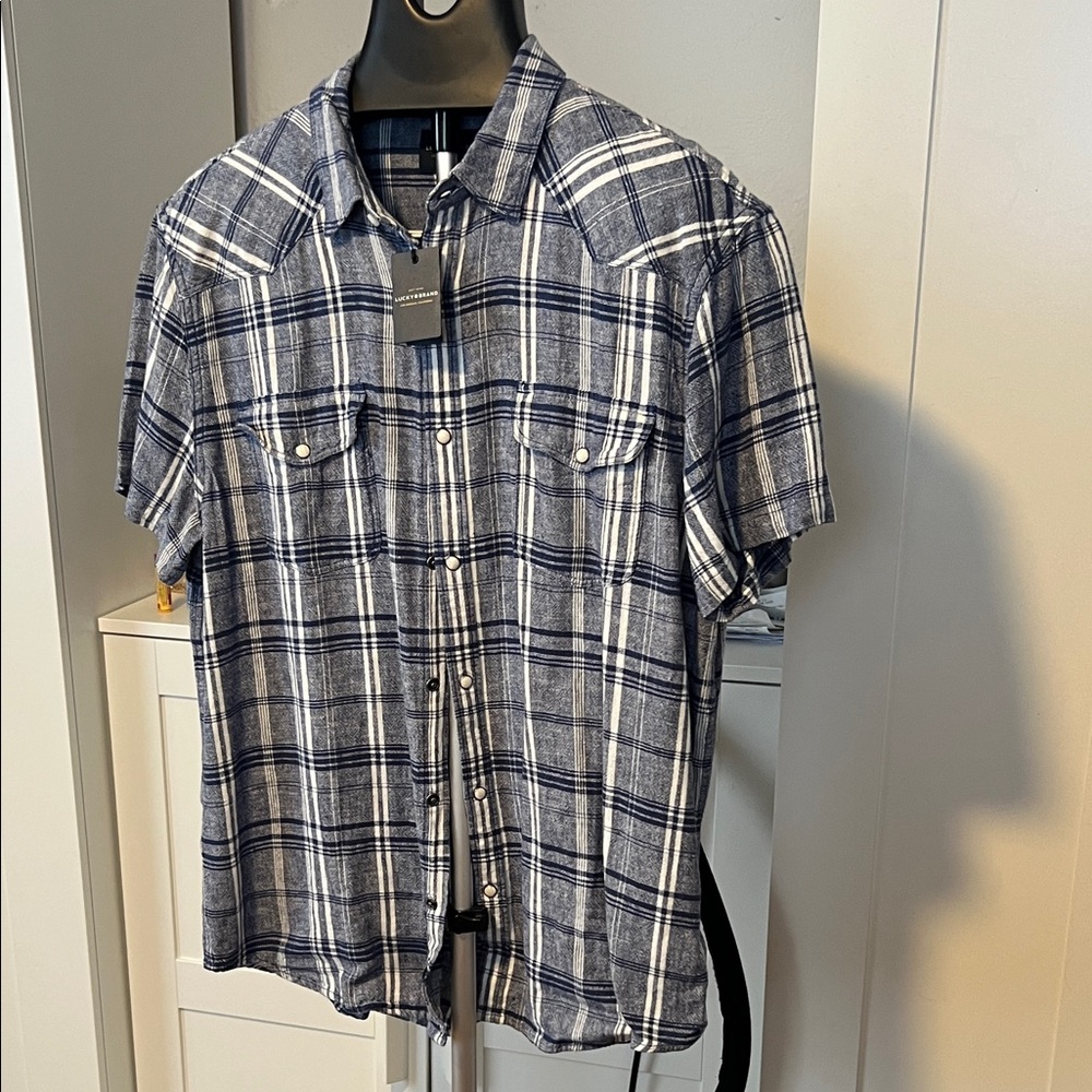 Lucky Brand Navy and White Plaid Shirt